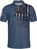 Patriotic American Flag Thin Blue Line Golf Polo Shirts for Men - PAGYMO