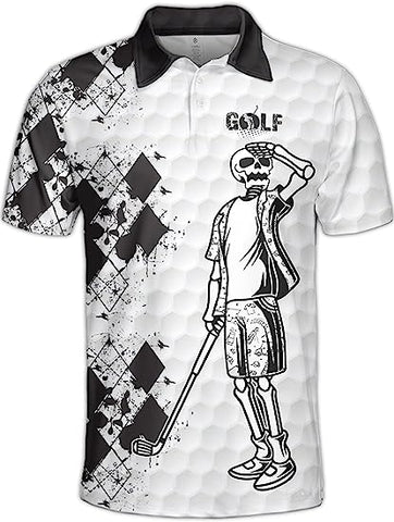 PAGYMO Funny Skull Golf Polo Shirts for Men