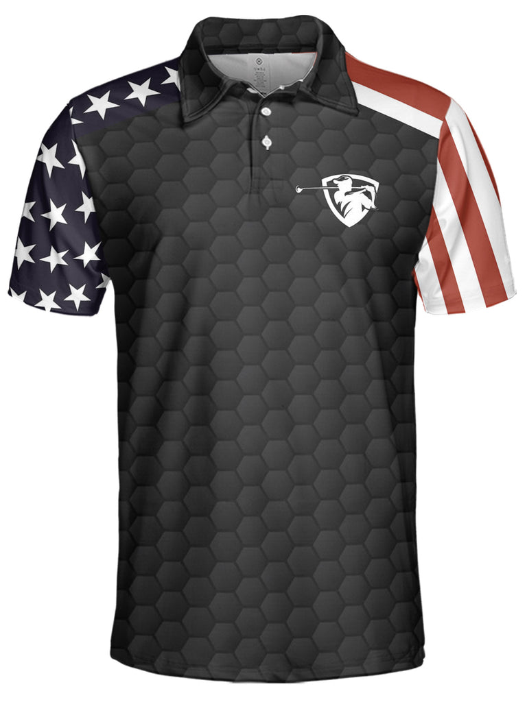 PAGYMO Patriotic American Flag Mens Polo Shirts