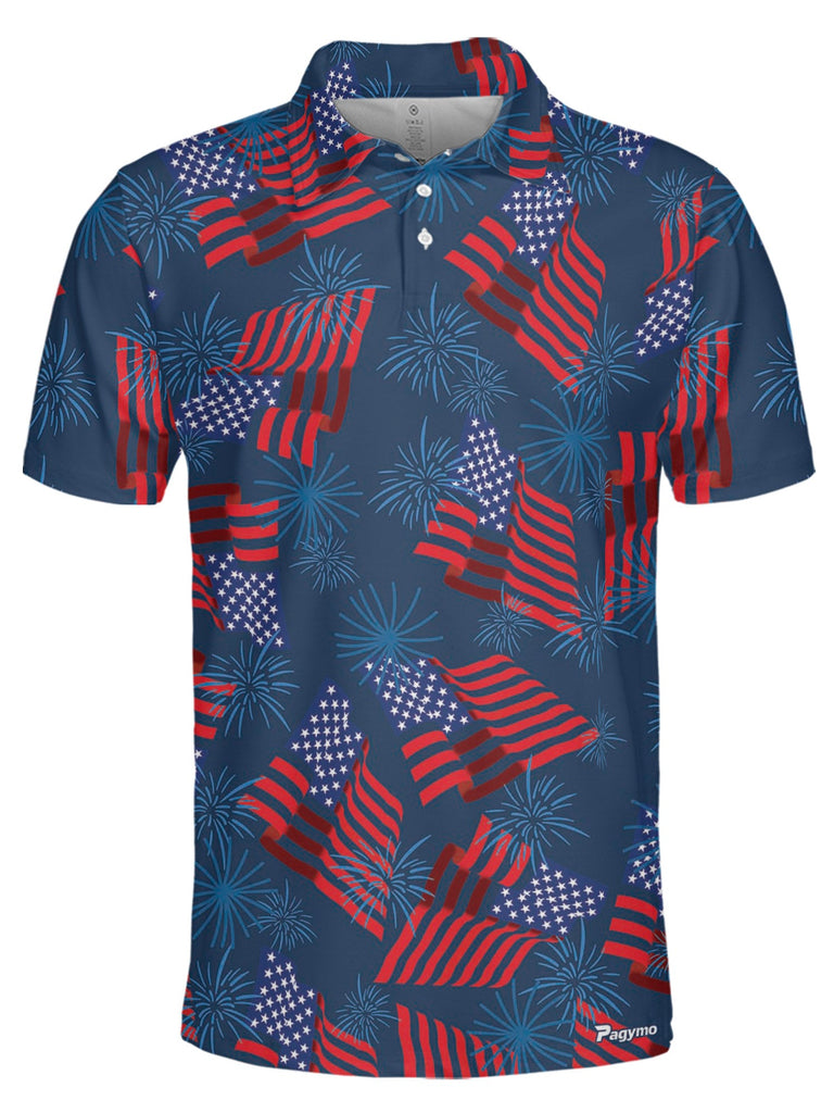 PAGYMO Patriotic American Flag Golf Polo Shirts for Men